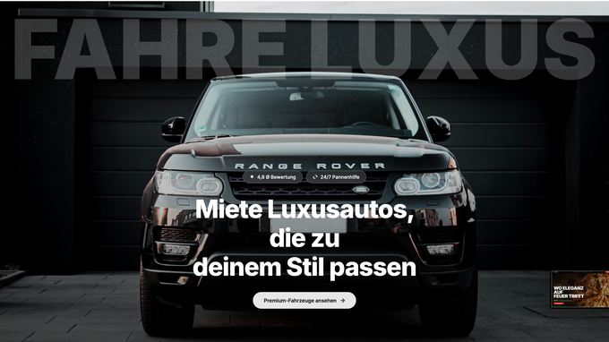 Veluxo Luxusauto-Vermietung – Website von Web.Agentur